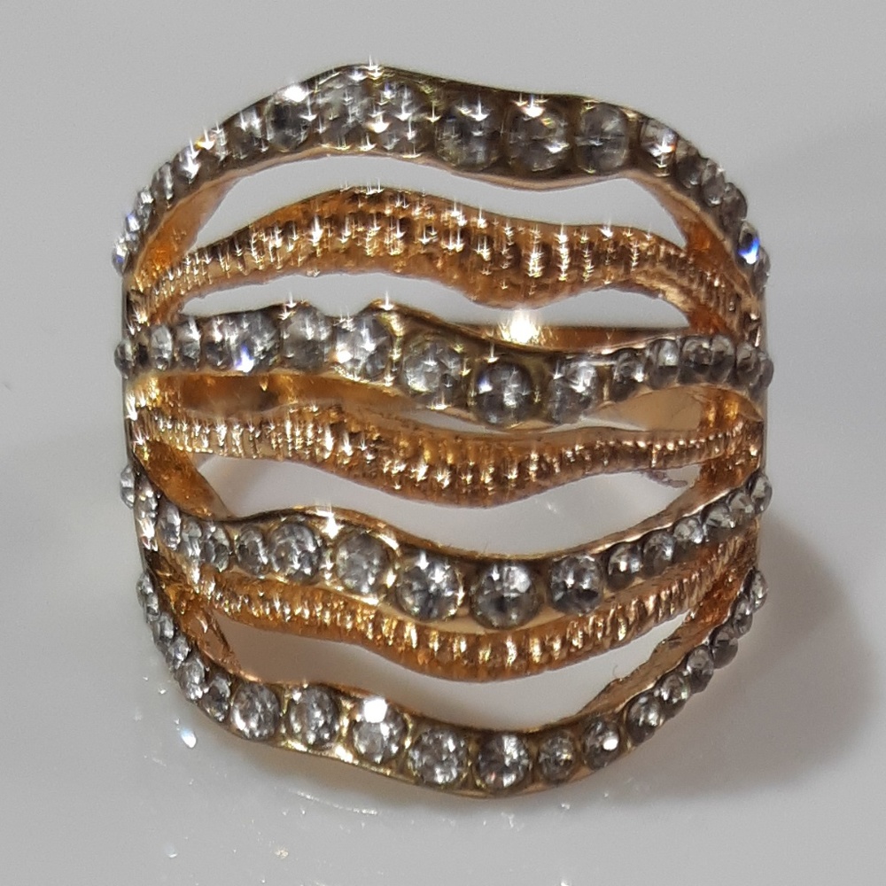 NEW Multi Band Gold Plated Layered Ring with CZ - Picture 5 of 7